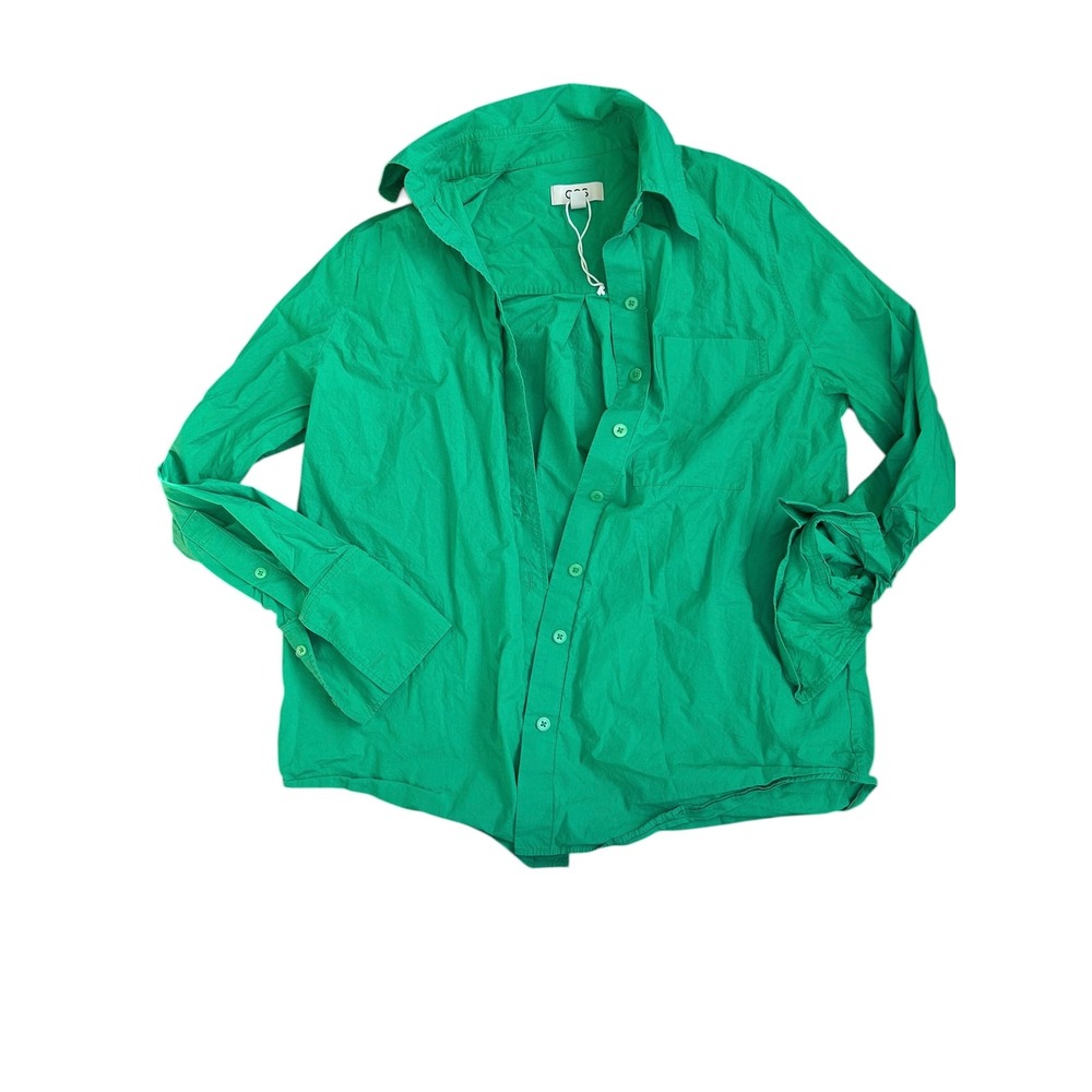 COS Green Cotton Button Down Shirt Womens Size 6 Long Sleeve Relaxed Fit Pocket